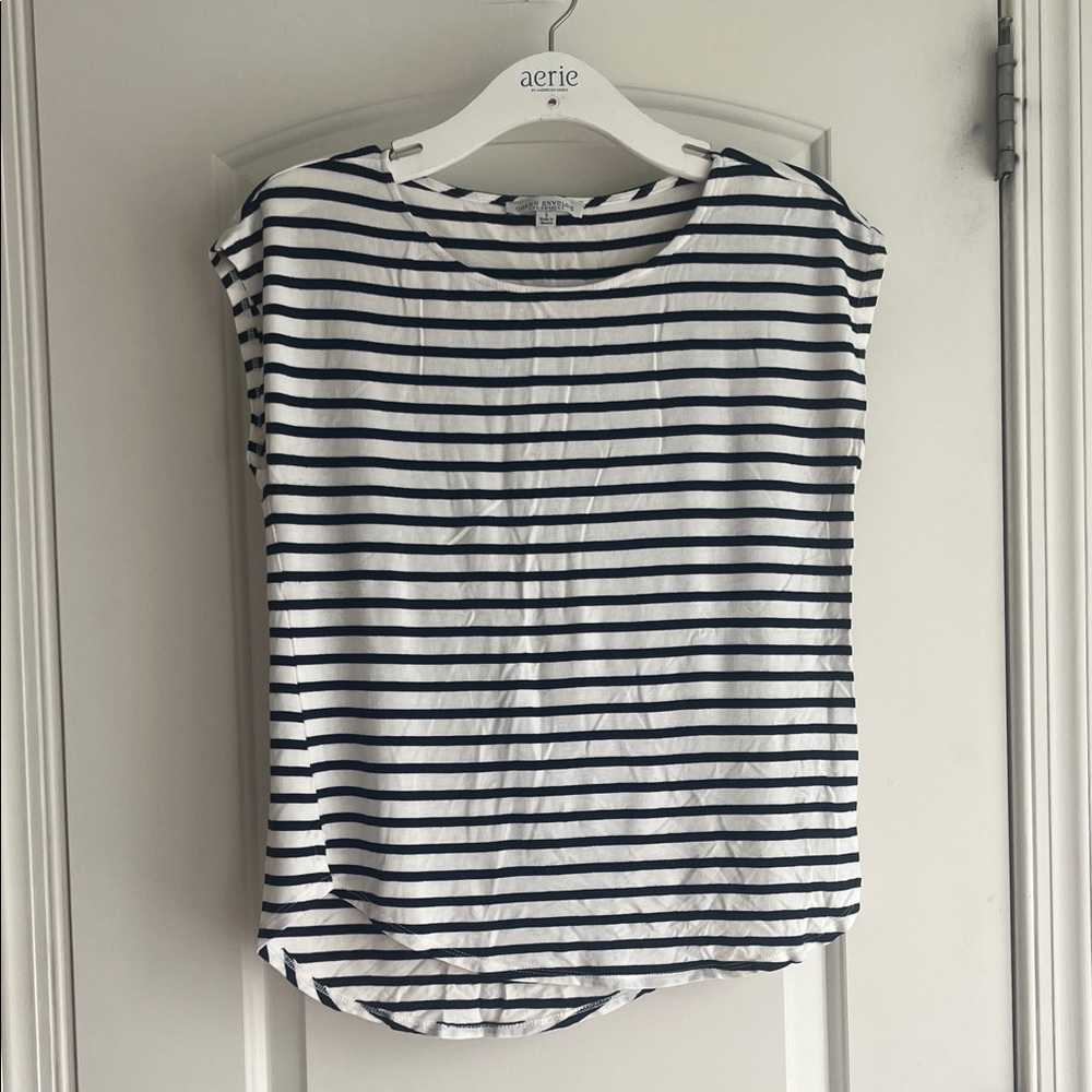 Green Envelope Black and White Striped Short Sleeve Tee